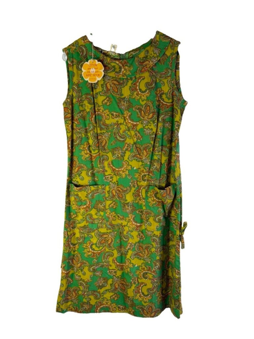 Deadstock Vintage 60s Dress Rainbow Paisley Boatneck Mod Mad Men